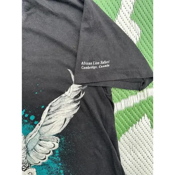 Vintage African Lion Safari Owl Graphic T-Shirt Cambridge Canada Black Tee Large - Picture 4 of 6